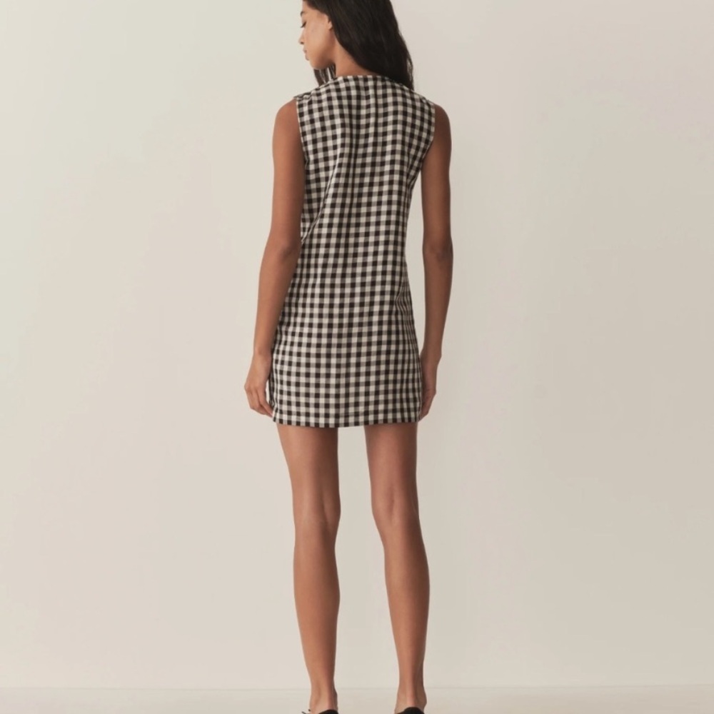 Doen Coralie Linen Button Sleeveless Mini Dress Marilyn Gingham Black White - Picture 4 of 12